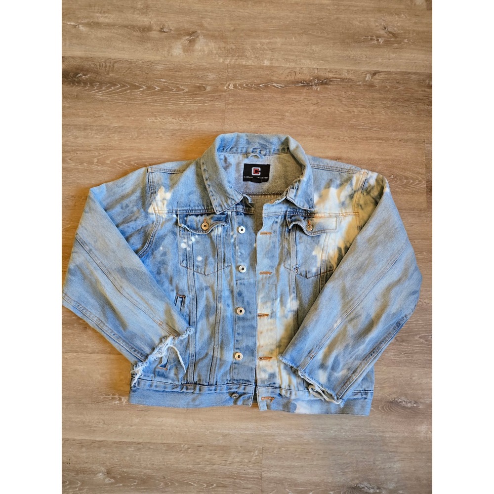 Vintage 90s Caesars Collection Denim Trucker Jacket Light Wash Heavy Distress L